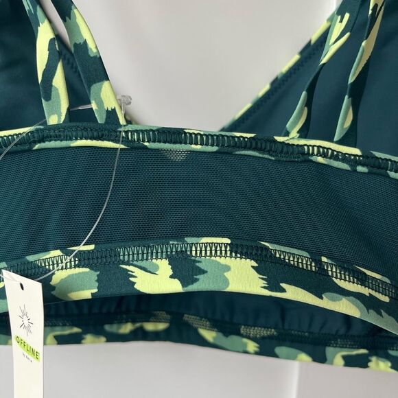Aerie Offline‎ Leopard Print Mesh Back Plunge Sports Bra Green XS NWT - Picture 4 of 6